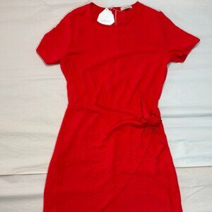 NEW GILLI Side Tie Mini Dress Back Button Neck Red Size Women's MD